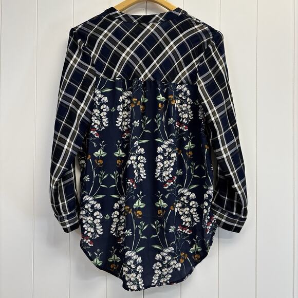 Figueroa &‎ Flower Womens Boho Indie Plaid Floral High Low Top Size M Cottage - Picture 2 of 9